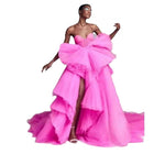 Luxury Tube Top Three-dimensional Mesh Trailing High Slit Evening Dress