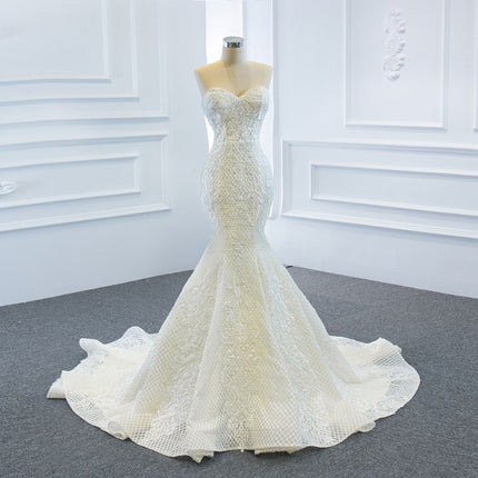 Luxury Strapless Ball Gown Wedding Dress - Sparkling Fishtail Train Bridal Gown
