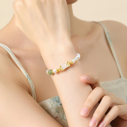 Hetian Jade Bamboo S925 Sterling Silver Niche Freshwater Pearl Bracelet