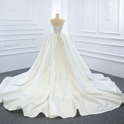 Luxury Strapless Ball Gown Wedding Dress - Sparkling Fishtail Train Bridal Gown