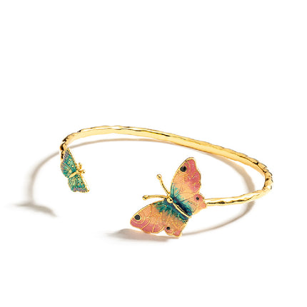 Drop Oil Enamel Wild Butterfly Bracelet - Elegant Dual-Tone Wings & Adjustable Open Design