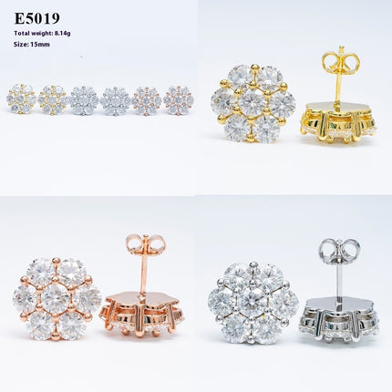 Elegant Moissanite Flower Stud Earrings - 5.0mm Silver Inlaid Design