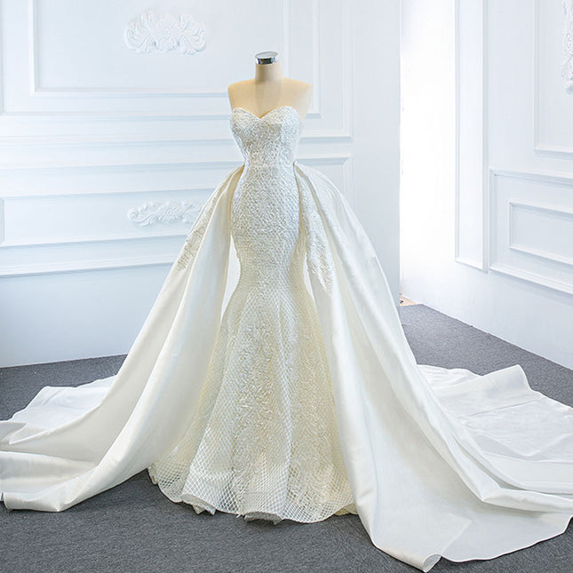 Luxury Strapless Ball Gown Wedding Dress - Sparkling Fishtail Train Bridal Gown