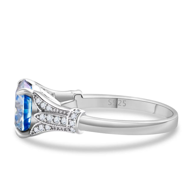 S925 Sterling Silver Moissanite Row Ring - 3 Karat Blue Gemstone Luxury