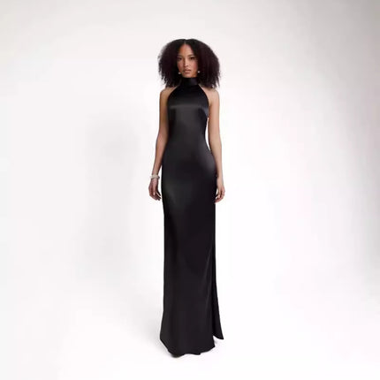 Beaded Lace-Up Back Sheath Dress With Elegant Collar Detail