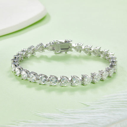 Elegant S925 Sterling Silver Bracelet - 18k Platinum Plated with Diamond Accents