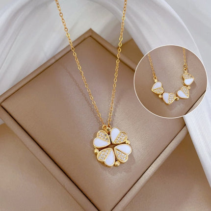 Luxury Four Leaf Clover Pendant Necklace - Stainless Steel Crystal Heart Jewelry For Women