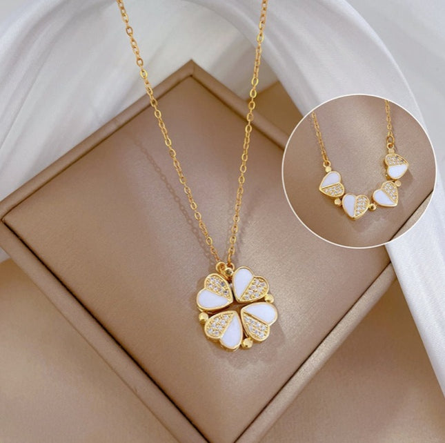 Luxury Four Leaf Clover Pendant Necklace - Stainless Steel Crystal Heart Jewelry For Women