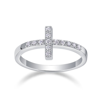 Moissanite Cross Ring - 925 Sterling Silver with Platinum Plating