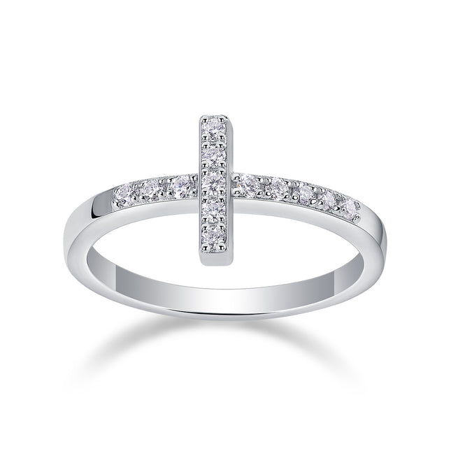Moissanite Cross Ring - 925 Sterling Silver with Platinum Plating