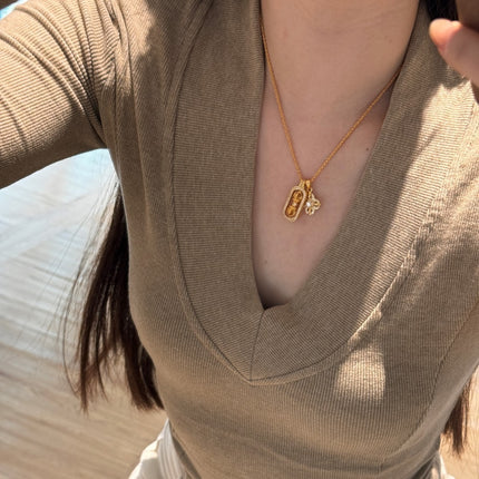 925 Sterling Silver Double Pendant Necklace - Refined Grace Layered Gold Chain