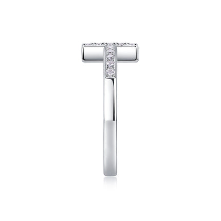 Moissanite Cross Ring - 925 Sterling Silver with Platinum Plating