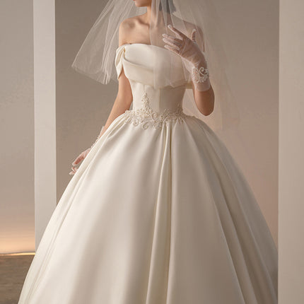 Satin Off-Shoulder Retro Trailing Wedding Dress - Timeless Elegance
