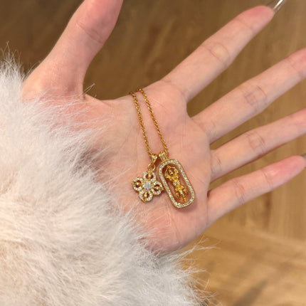 925 Sterling Silver Double Pendant Necklace - Refined Grace Layered Gold Chain