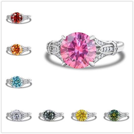 S925 Sterling Silver Moissanite Row Ring - 3 Karat Blue Gemstone Luxury