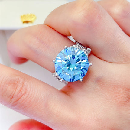 10K Blue Moissanite Diamond Ring - Luxury Women's Fine Jewelry