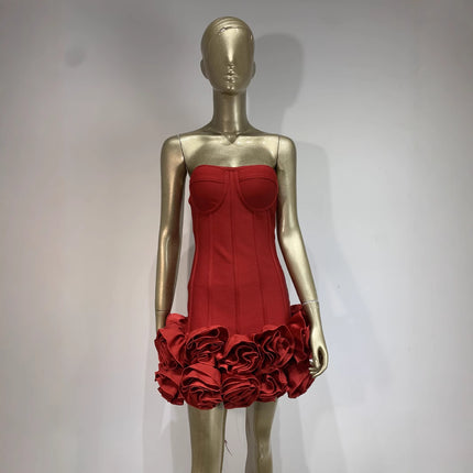Elegant Strapless Ruched Mini Dress - Sexy Red Evening Party Outfit