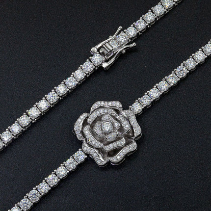 925 Sterling Silver Moissanite Rose Heart Necklace - Luxury Women's Jewelry