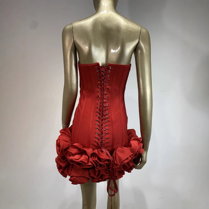 Elegant Strapless Ruched Mini Dress - Sexy Red Evening Party Outfit
