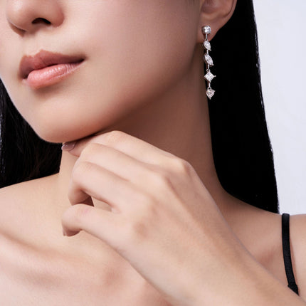 Pear-Shaped Moissanite Drop Earrings - Sterling Silver with Platinum Plating