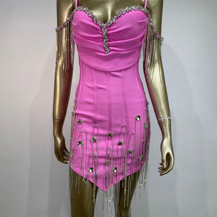 Luxury Crystal Fringe Bandage Dress - Elegant Black Bodycon Party Outfit