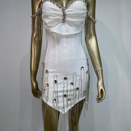 Luxury Crystal Fringe Bandage Dress - Elegant Black Bodycon Party Outfit