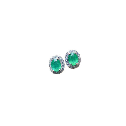 Natural Emerald Stud Earrings - S925 Sterling Silver Inlaid Gemstone Jewelry