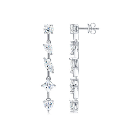 Pear-Shaped Moissanite Drop Earrings - Sterling Silver with Platinum Plating