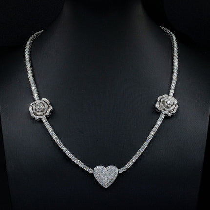 925 Sterling Silver Moissanite Rose Heart Necklace - Luxury Women's Jewelry