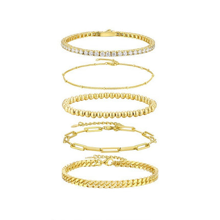 5-Piece Stacked Bracelet Set - Sterling Silver & Gold Plated