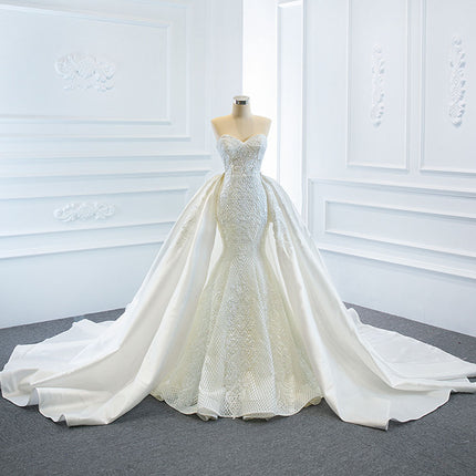 Luxury Strapless Ball Gown Wedding Dress - Sparkling Fishtail Train Bridal Gown