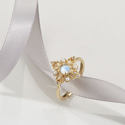 Vintage Pearl & Moonstone Ring - Elegant Openwork Design