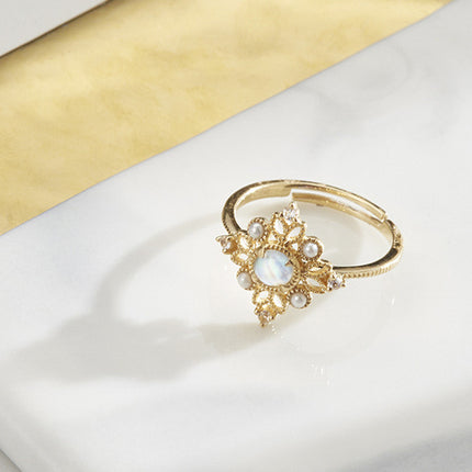Vintage Pearl & Moonstone Ring - Elegant Openwork Design