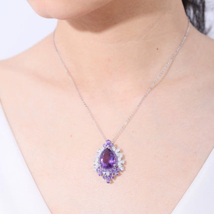 Natural Amethyst Pendant Necklace - 925 Sterling Silver Gemstone Jewelry For Women