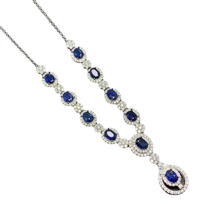 925 Sterling Silver Blue Sapphire Necklace - Luxury White Gold Drop Pendant Jewelry