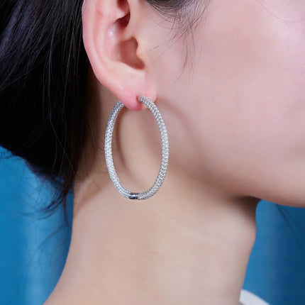 S925 Sterling Silver Moissanite Hoop Earrings - Luxury Sparkling Design