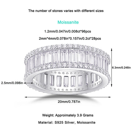 Non-fading Note S925 Silver Moissanite Ring - Baguette-Cut Band