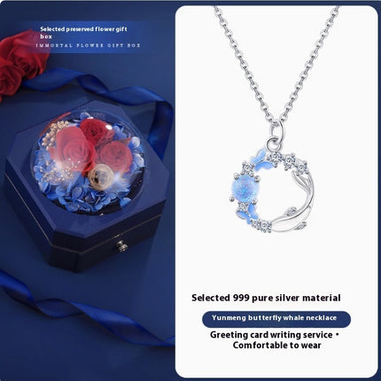 Butterfly Pendant Necklace - Sparkling CZ Crystal Moon & Star Design