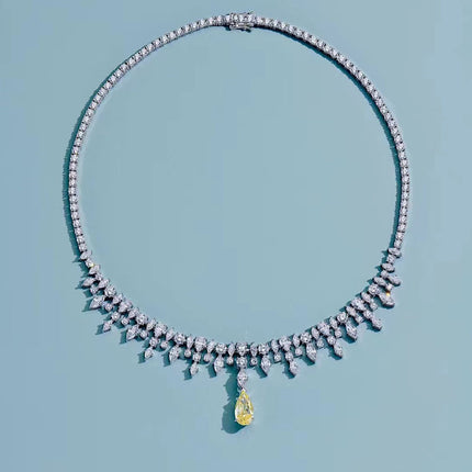 Luxury 925 Sterling Silver Diamond Necklace - White Gold Plated