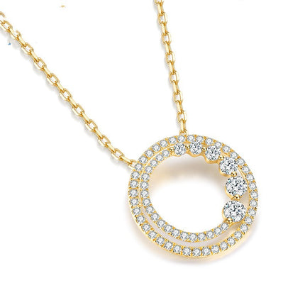 18K Gold Rose Gold Diamond Necklace Round Pendant Necklace