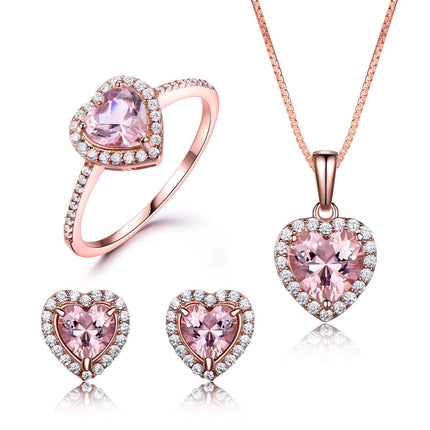 Elegant Heart Jewelry Set - Sparkling Earrings, Ring & Pendant Necklace (3-Piece Set)