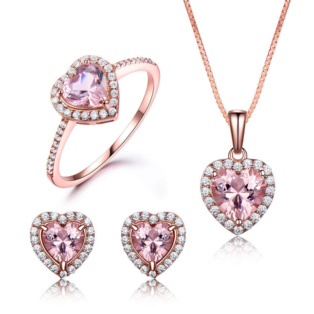 Elegant Heart Jewelry Set - Sparkling Earrings, Ring & Pendant Necklace (3-Piece Set)