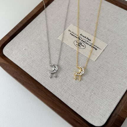 925 Sterling Silver Moon & Heart Tassel Pendant Necklace - Elegant Love Design