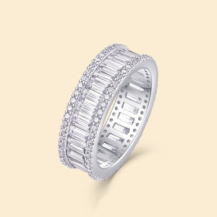 Non-fading Note S925 Silver Moissanite Ring - Baguette-Cut Band