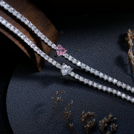 S925 Silver Heart-shaped Moissanite Bracelet - Dainty Sparkling Design For Women