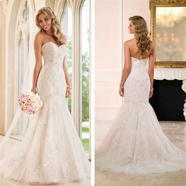 Lace Strapless Trailing Wedding Dress - Classic Tube-Top Bridal Gown
