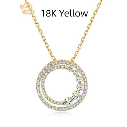 18K Gold Rose Gold Diamond Necklace Round Pendant Necklace