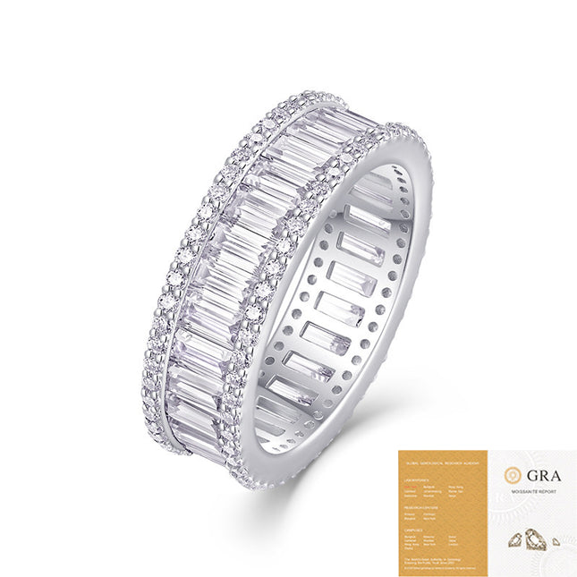 Non-fading Note S925 Silver Moissanite Ring - Baguette-Cut Band