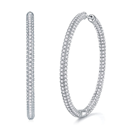 S925 Sterling Silver Moissanite Hoop Earrings - Luxury Sparkling Design