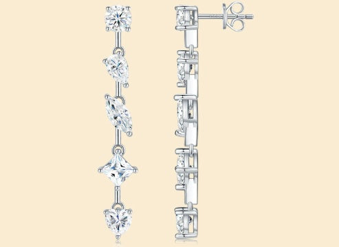 Pear-Shaped Moissanite Drop Earrings - Sterling Silver with Platinum Plating